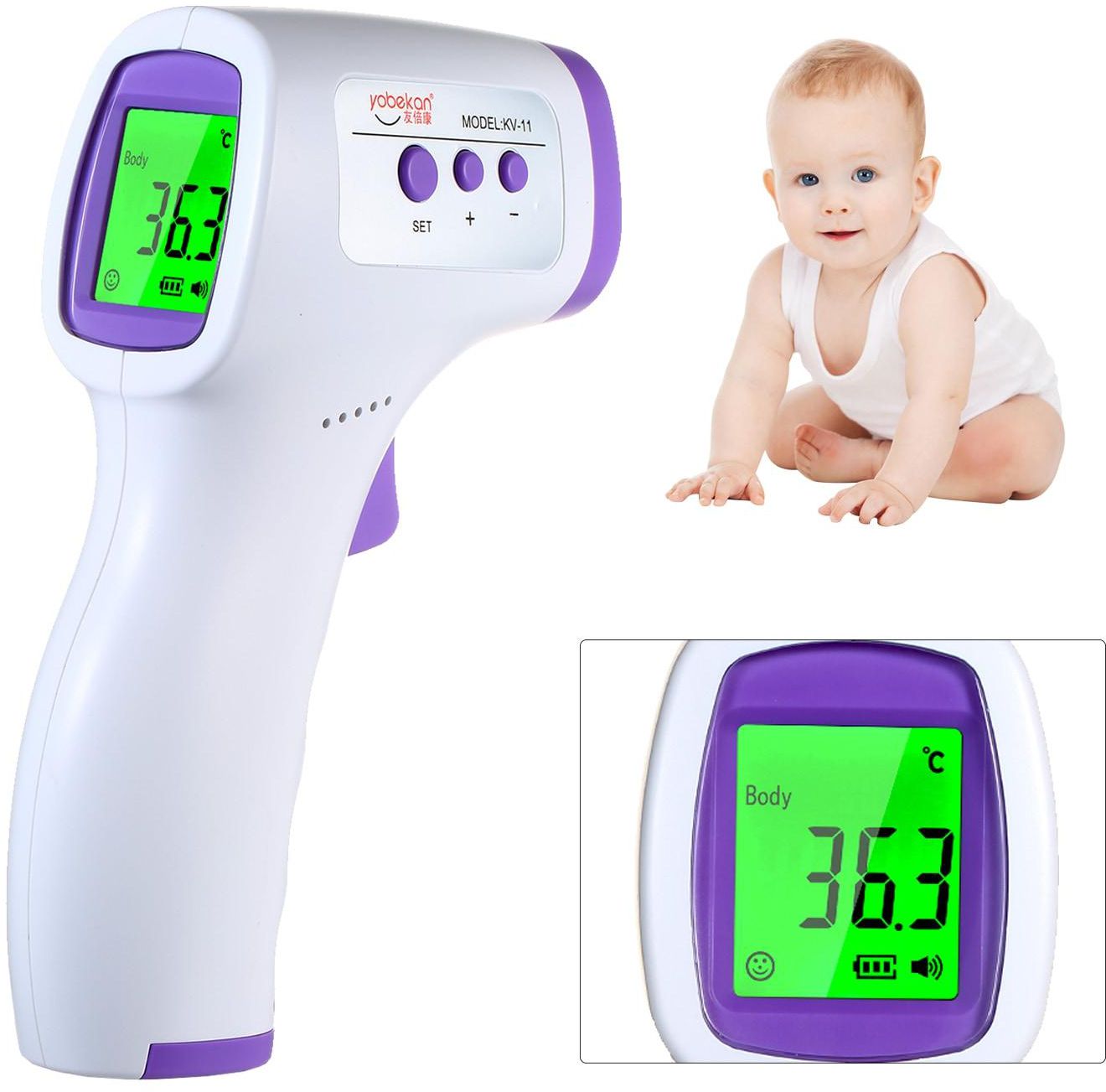 Generic-Digital Infrared Forehead Thermometer LCD IR Thermometer Handheld Non-contact IR Infrared Thermometer Temperature Meter with Fever Alarm for Children Adults Dual Temperature Mode 3-Color Backlight