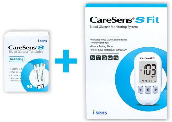 Caresens S Fit Blood Glucose Monitor + 50 CareSens S Blood Glucose Test Strips