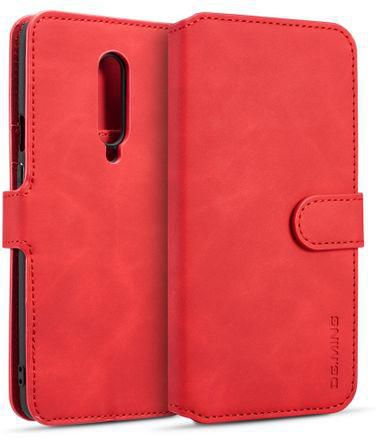 DG.MING Retro Oil Side Horizontal Flip Case For OnePlus 7 Pro, With Holder & Card Slots & Wallet (Red)