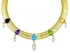 Vera Perla 18k Solid Gold 0.64Ct Genuine Diamonds and Multi-Gemstones with 7mm-13mm Pearls Mesh Necklace
