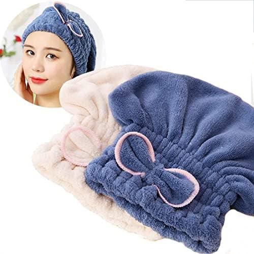 ELECDON Microfiber Hair Drying Caps, Hair Turban Extrame Soft & Ultra Absorbent, Fast Drying Hair Turban Wrap Towels Shower Cap for Girls and Women (Blue+Beige) 2 Packs