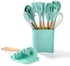 13Pcs Silicone Kitchen Wooden Cooking Utensils Set With Wooden Handles & Spoon Holder