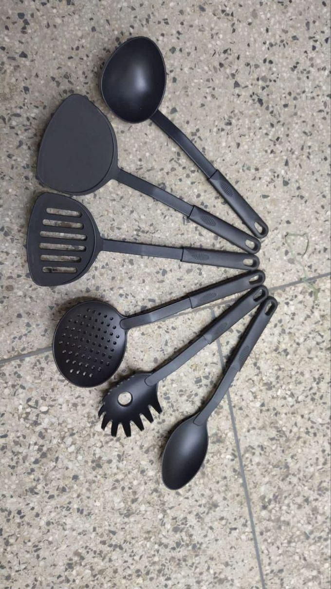 6 Piece Non-Stick Cooking Spoons Set - Black