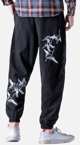 Men's Casual Pants Ninth Embroidery Pocket Bandage Trousers