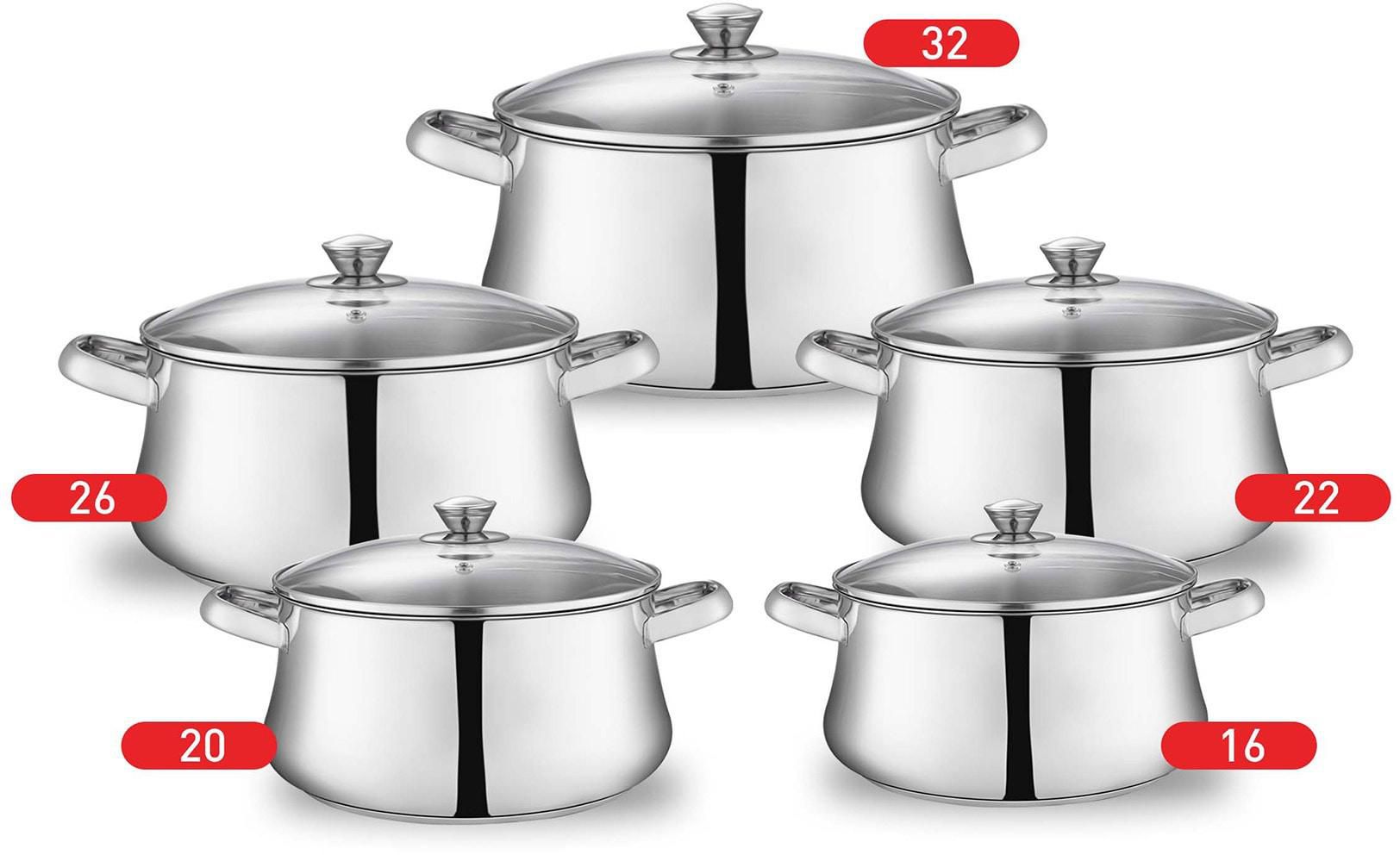 Zahran Stainless Steel Cooking Pots, 16-20-22-26-32 - 10 Pieces