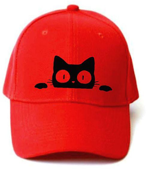 Cat Design Cap For Women And Girls High Quality - Red