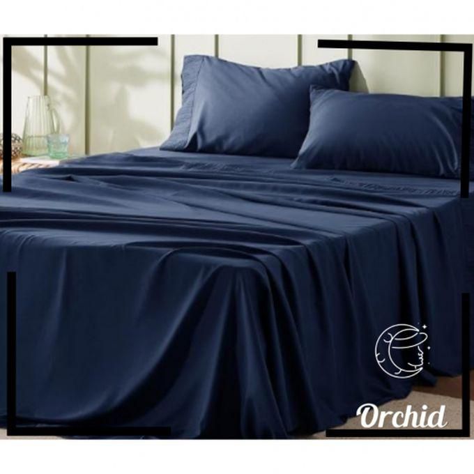 Orchid Cotton Bed Sheet Set - 4 Pcs -Navy Blue