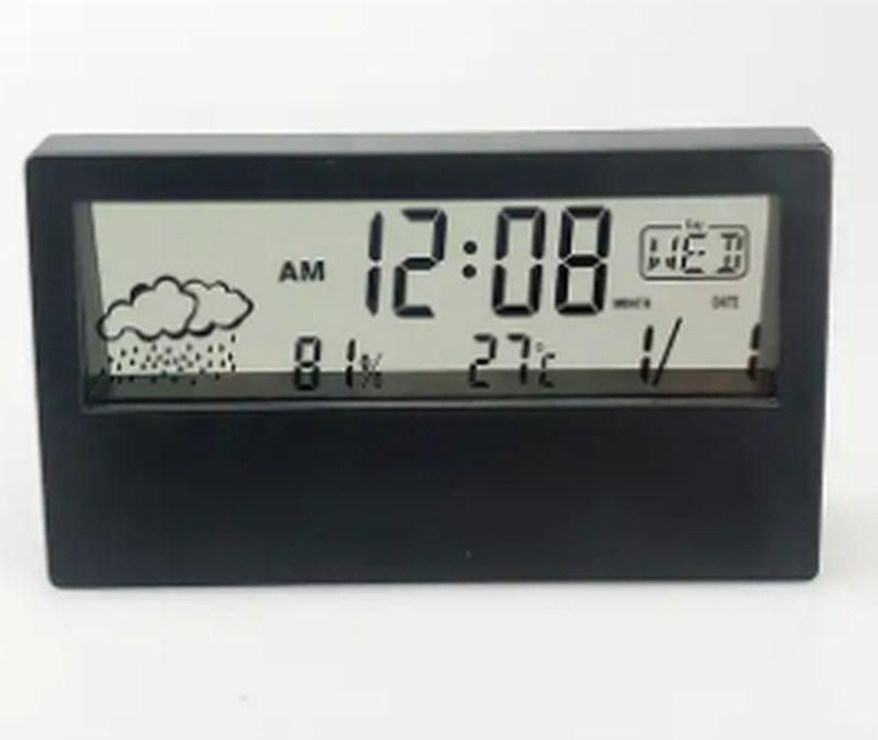 ساعة منبه رقمية، ساعة منبه إلكترونية متعددة الوظائف مع عرض درجة الحرارة والتاريخ للمكتب المنزلي اسود