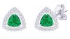 Peora Sterling Silver Rhodium Plated Green Trillion Cubic Zircon Triangle Stud Earrings