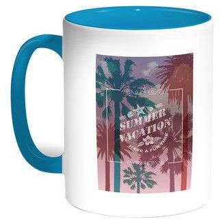 Summer Vacation Printed Coffee Mug Turquoise/White 11ounce