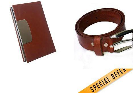 Brown Leather Belt + Cardholder combo