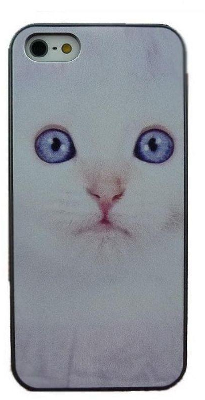 Generic Cat Animal Series Blue Eyes Hard PC Case For Apple i Phone iPhone 5 5S White