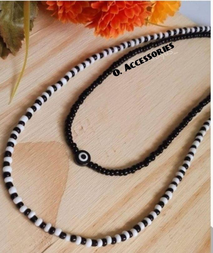 O Accessories Choker Necklace Beads _white&black_silver Metal_double