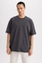 Defacto Man Oversize Fit Crew Neck Short Sleeve Knitted T-Shirt.