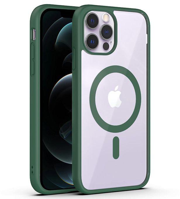 غطاء جراب مغناطيسي يدعم الماجسيف بحواف ملونة وتصميم رائع لهاتف ابل ايفون 12 و 12 برو - اخضر / شفاف IPhone 12 / 12 Pro (6.1 Inch)