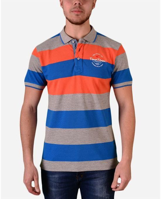 Town Team Striped Polo Shirt - Blue & Orange