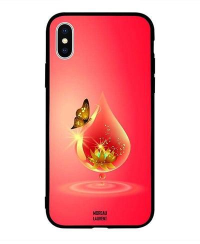 Protective Case Cover for Apple iPhone XS Golden Butterfly Red Waterdrop