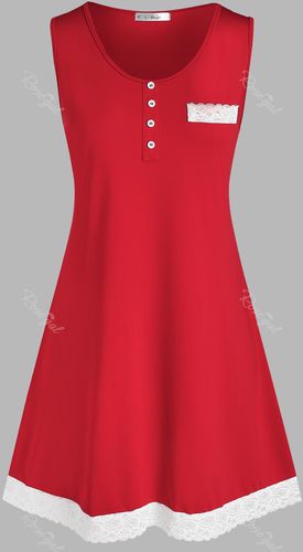 Lace Panel Mock Button Sleep Dress - 2x price from rosegal in UAE - Yaoota!