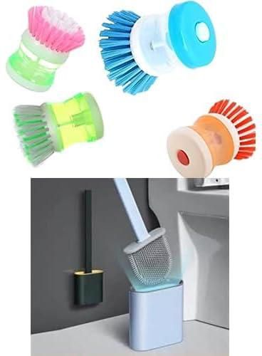 Bundle of Mini cleaner brush, orange + Pure silicone toilet brush - premium material blue for more stubborn places