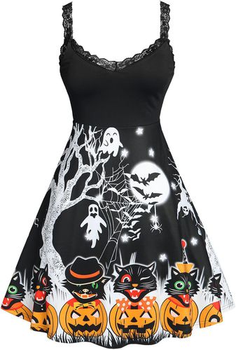 Plus Size Halloween Printed Fit and Flare Dress - 1x