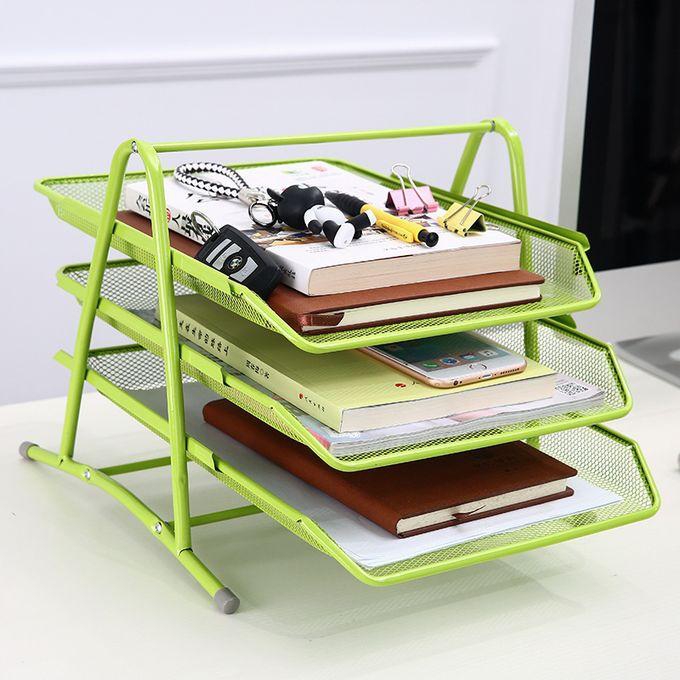 Generic File Storage Tray Creative Anti-Rust 3 Layers Metal Wide Entry Desk File Document Letter Tray Rack File Organizer
