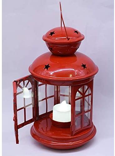 Ramadan lantern red metal 22 cm