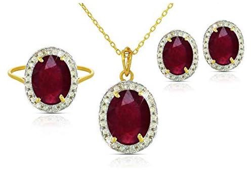 Vera Perla 18K Gold 10mm Oval Cut Ruby 0.48Ct Diamonds Jewelry Set