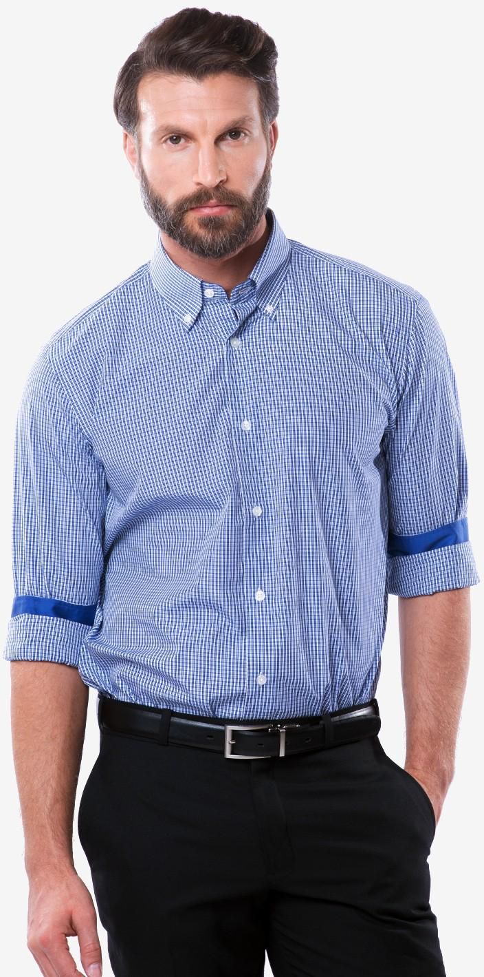 Kal Jacobs Tailored Fit White & Blue Cotton Check Shirt - Size 16.5