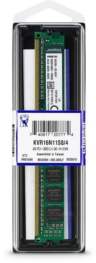 Kingston 4GB DDR3 PC3-12800 1600MHz Non-ECC CL11 Desktop Memory(KVR16N11S8/4)