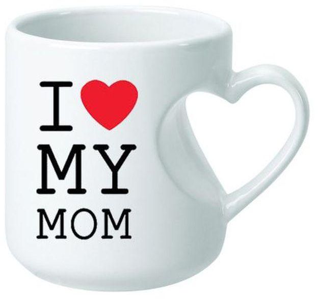I Love My Mom Mug Heart Handle Mugs - White
