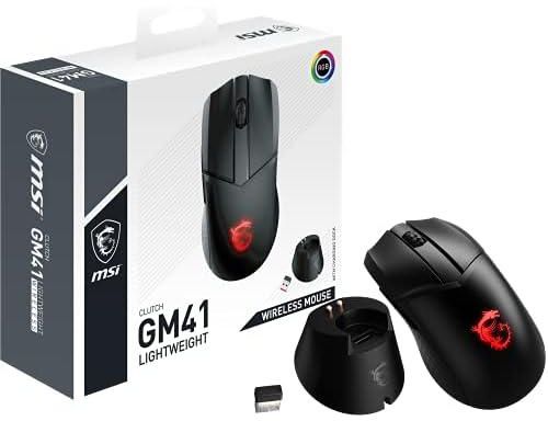 MSI Clutch GM41 Lightweight Wireless Gaming Mouse & Charging Dock, 20,000 DPI, 60M Omron Switches, Fast-Charging 80Hr Battery, RGB Mystic Light, 6 Programmable Buttons, PC/Mac