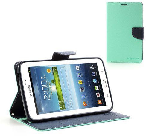 Mercury Goospery Fancy Diary Wallet Leather Stand Case for Samsung Galaxy Tab 3 P3200 P3210 - Dark Blue / Cyan