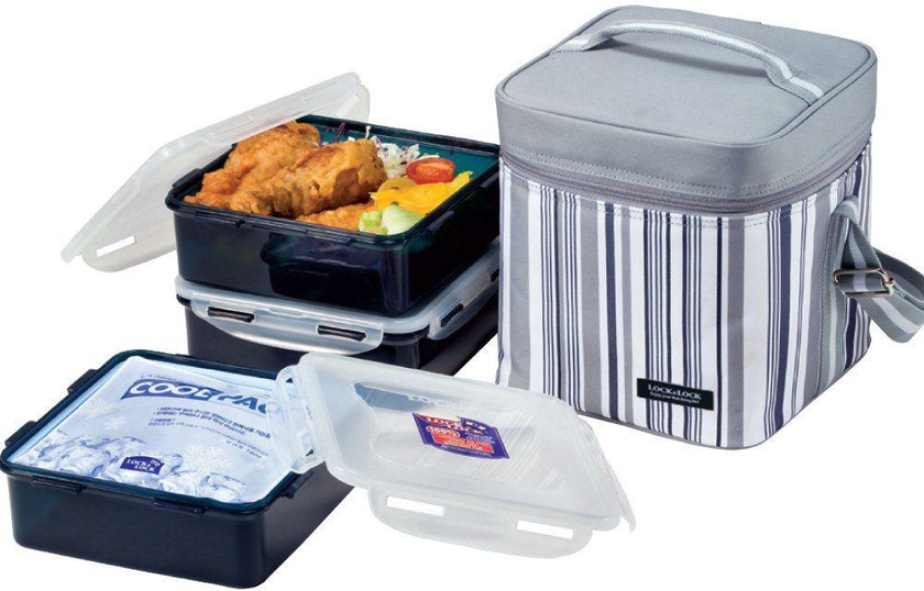 Lock & Lock HPL856DG Lunch Box 3 Pieces With Grey Bag , Cool Pack