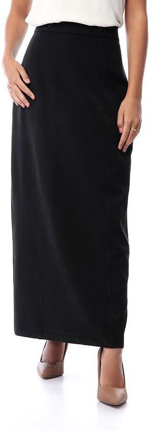 Esla Decorative Buttons Solid Maxi Skirt - Black
