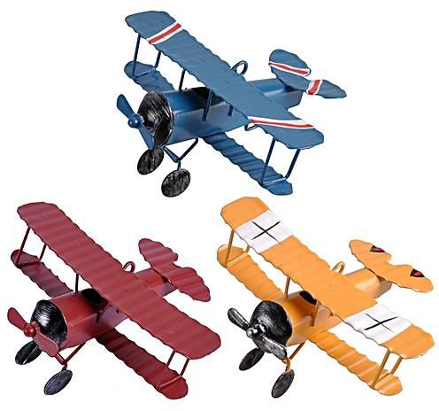Generic Vintage Metal Planes Model Retro Iron Aircraft Biplane Pendant Model Tin Toys Home Decoration,3-Pack