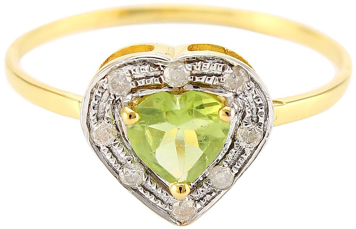 Vera Perla 18K Solid Yellow Gold 0.6Ct Genuine Heart Cut Peridot 0.08Ct Genuine Diamonds Ring