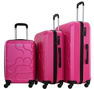 PARA JOHN 3-Piece Hard Side Abs Luggage Trolley Set 20/24/28 Inch Pink Pink