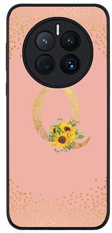 Rugged Black edge case for Huawei Mate 50 Slim fit Soft Case Flexible Rubber Edges Anti Drop TPU Gel Thin Cover - Custom Monogram Initial Letter Floral Pattern Alphabet - Q (Rose Pink )