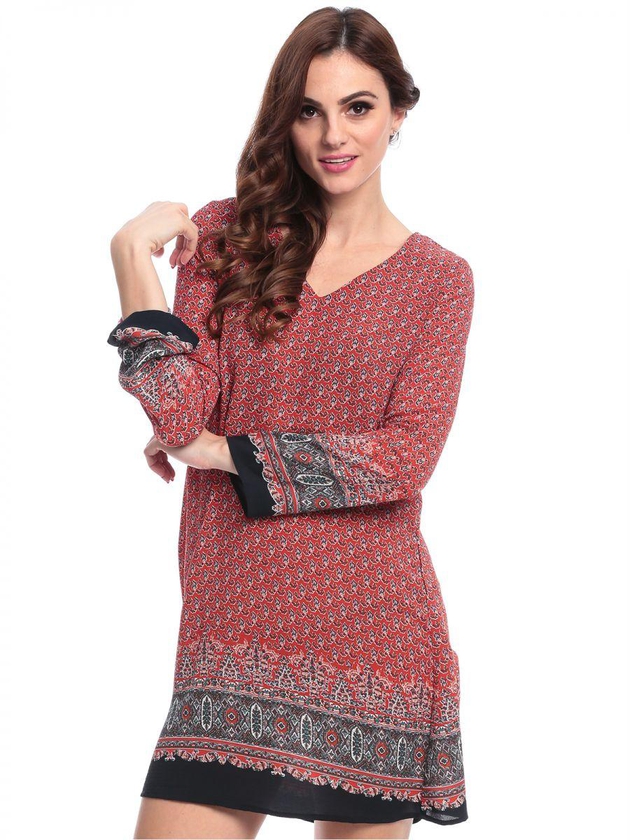 Glamorous Red Navy Border Polyester Casual Dress For Women