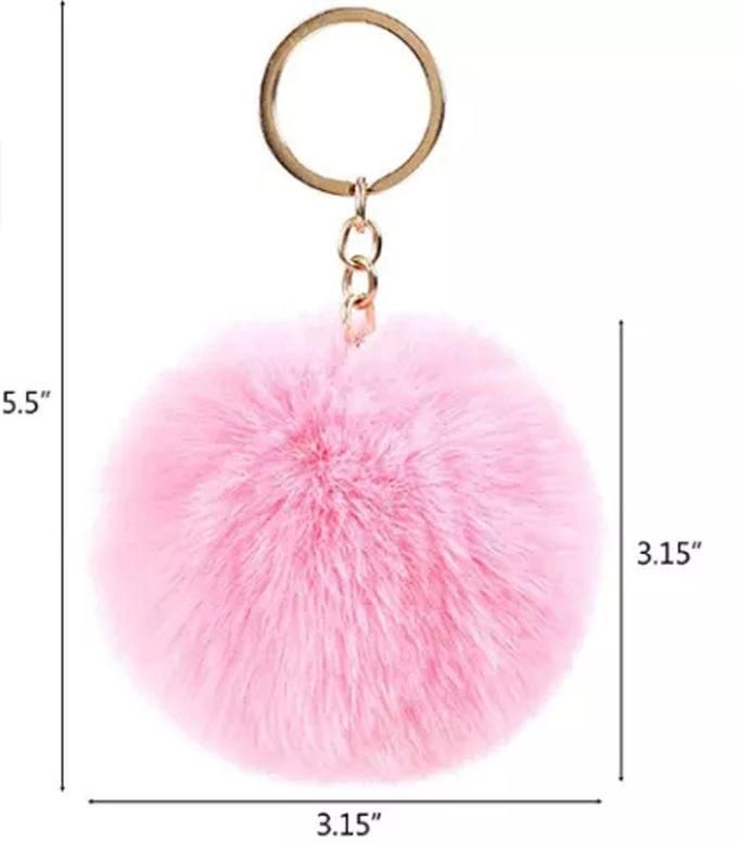 Fashion Pink Soft Fluffy Pom Pom Keychain - Silver Color Chain