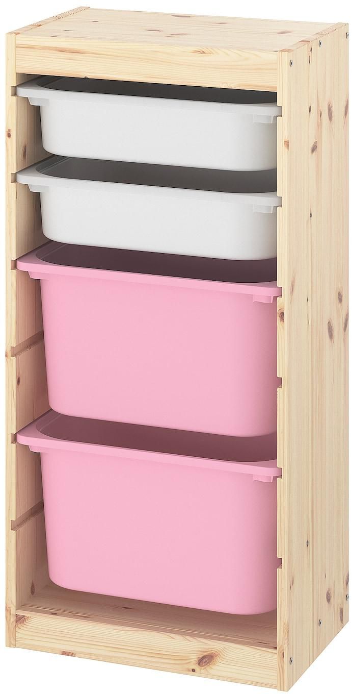 TROFAST Storage combination with boxes - light white stained pine white/pink 44x30x91 cm