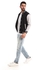 Pavone Band Neck Black Jacket With Light Grey Long Sleeves