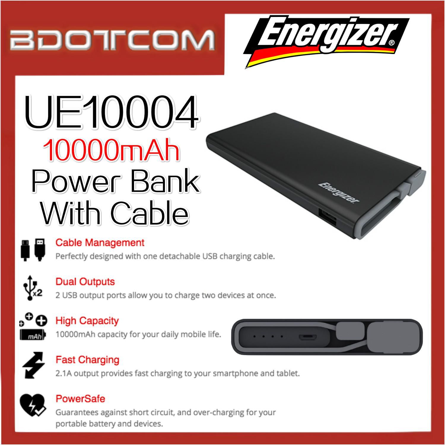 Energizer UE10004 10000mAh Power Bank With Build In MicroUSB Cable