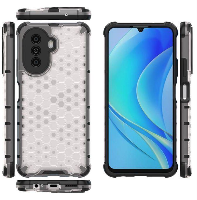 Huawei Nova Y70 Plus 4G Cover , Shockproof, Durable And Anti-Slip Honeycomb Protective Pattern Cover - Black Edges Transparent Back