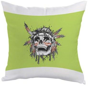 A Red Indian Skull Printed Cushion Cover White/Green/Black 40x40centimeter