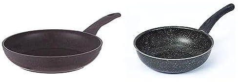 Top Chef Granite Frying Pan,Eco product, Size 24 - Grey + Lazord granite deep frying pan 24cm, black