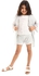 Kady 3/4 Sleeves Knitted Pattern Open Neckline Girls Cardigan Set - Beige, Gold & White