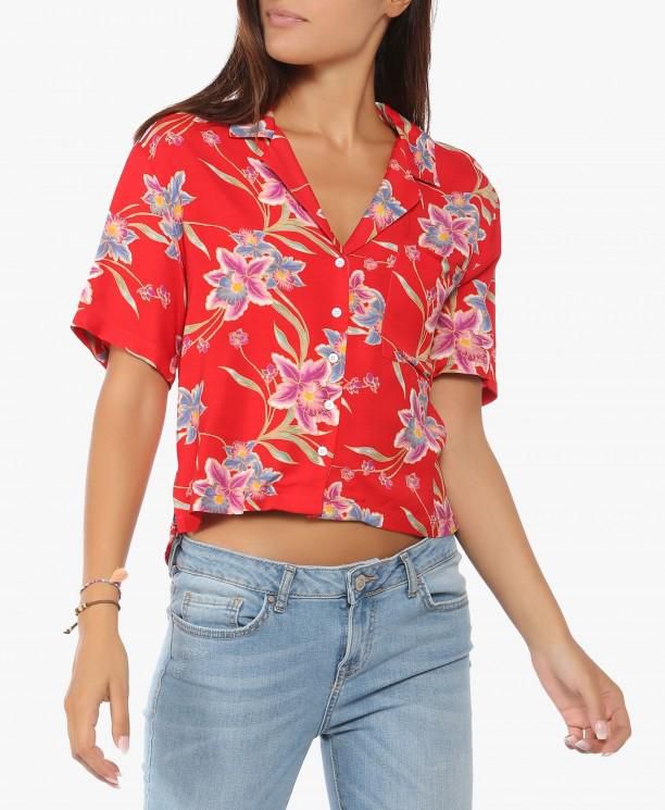 Red Tropical Print Shirt