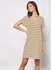 Casual Short Sleeve Mini Dress With Round Neck Horizontal Striped Pattern Yellow/White