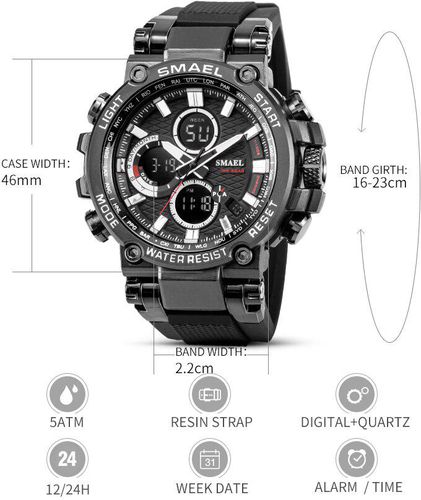 SMEAL Men Sport Watches Digital Double Time Chronograph Watch Mens LED Chronometre Week Display Wristwatches